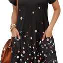 OFEEFAN Womens Summer Dresses 2025 Tulip Petal Short Sleeve V Neck Loose Swing Sundresses with Pockets Plain/Print (S)