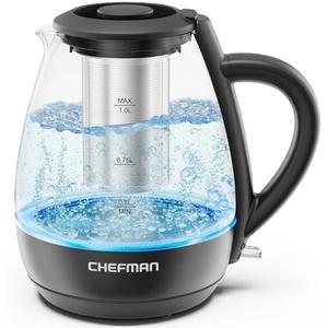 Chefman Electric Kettle with Tea Infuser, 1 L 1500 W, Removable Lid for Easy Cleaning, Boil-Dry Protection, Stainless Steel Filter, BPA Free, Auto Shut Off Hot Water Boiler, Small Electric Tea Kettle