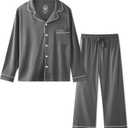 BAMBOO COOL Mens Pajama Set Bamboo Viscose Cotton Soft Lightweight Loungewear Sleepwear Long Sleeve and Pants with Pockets (Large, B-dark Grey)