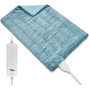 GOQO TOMO Electric Heating Pad for Back Pain & Cramps Relief, 12 x 24 Inch,Soft Plush Fabric, Machine Washable, Auto Shut Off-Green(G01)