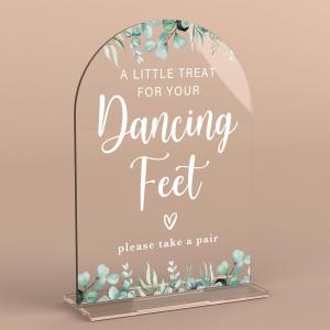 4 x Acrylic Wedding Sign A Little Treat for Your Dancing Feet Signs for Ceremony Modern Calligraphy Arch Acrylic Table Top Signs for Wedding Reception and Event Party Table Decor (Eucalyptus Leaves)