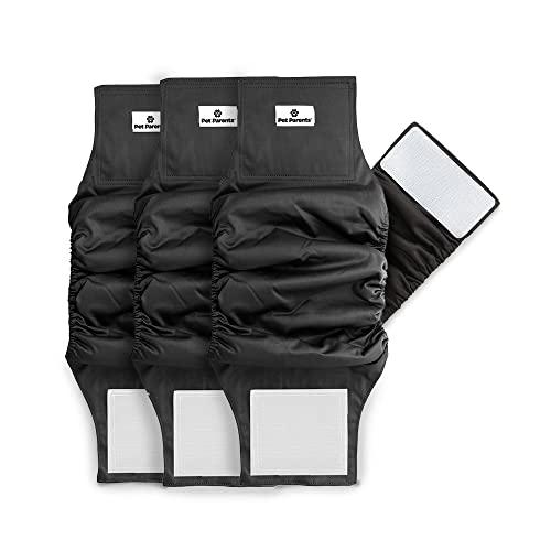 Pet Parents® Washable Belly Bands for Male Dogs (3pack) + Extendrs® of Durable Dog Diapers Male, Premium Male Dog Diapers & Dog Wraps (Large, Black)