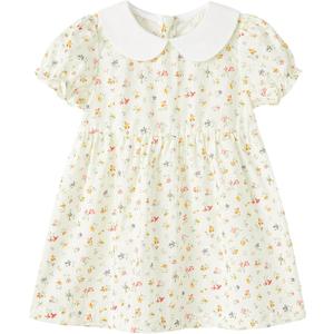 pureborn Baby Toddler Girl Woven Dress Short Sleeve Cotton Playwear Dresses 0-5T (2-3T, Cream Pink Blooms-b)