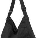 Canvas Tote Bag Casual Hobo Crossbody Shoulder Bag for Women and Men Large Purse Messenger Bag Travel Work (0-black)