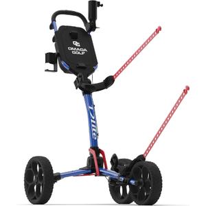 OMADA GOLF T2Lite Golf Push Cart | Lightweight, Ultra-Compact Folding Golf Cart | Large All Terrain Wheels | Umbrella Holder Included | Deep Storage Console | Adjustable Handle, Handbrake + Cup Holder