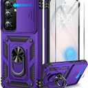 Taisairu for Samsung Galaxy S26 Case with Screen Protector & Slide Camera Lens Cover,Built-in 360Rotate Magnetic Ring Stand Shockproof Protective Phone Case for Samsung S26 Case (Purple)