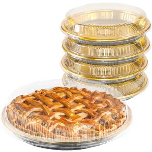5PCS Disposable Pie Carrier with Clear Lid 11" Plastic Serving Tray Round Pie Platters Pizza Container for Pies Candy Salads Meal Prep