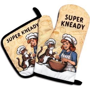 Super Kneady,Oven Mitts and Pot Holders Sets of 2Funny Oven MittSilicone Non-Slip Oven Mitts,Bake Lover Gift,Perfect for Kitchen,Cooking,Baking,Grilling