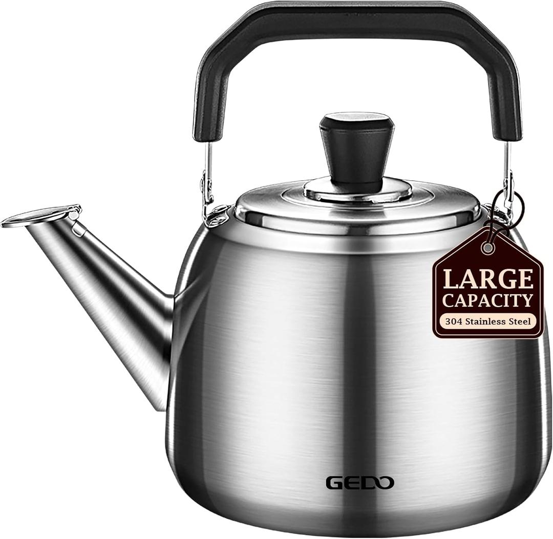 GEDO Stainless Steel Whistling Tea Kettle, 304 Food Grade, Large Capacity, Stovetop Kettle for Gas Stove and Induction Cooktop (5L/5.28QT)