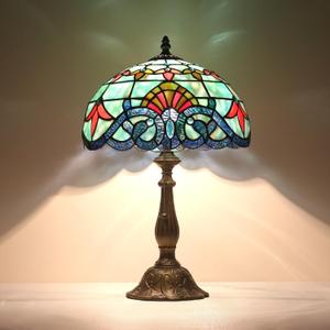 Stained Glass Table Lamp,12x12x19 Inch Antique Table Lamp for Tiffany Style Bedroom、Living Room、Home、Office Decor Lamp (Baroque)