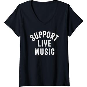 Womens Support Live Music, Concert Festival, Musicians Music Lovers V-Neck T-Shirt Size S