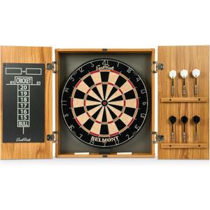 EastPoint Sports Official Size Dart Board Cabinet Set- Easy-Assembly & Complete with 6 Deluxe Steel Tip Darts and Accessories -Premium Darts Set with Scoreboard for Bar Games & Indoor Games (Natural Wood)