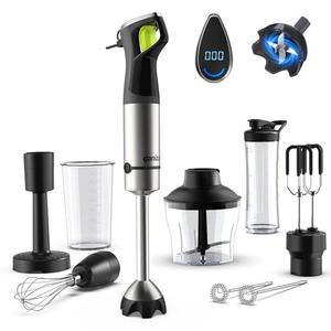 Ganiza Immersion Blender, Max 1200W Heavy Duty Hand Blender with Time Display & Variable Speed Trigger, 9-in-1 Electric Handheld Mixer with Chopper Whisk Frother Beaker Ideal for Soup Puree Smoothies