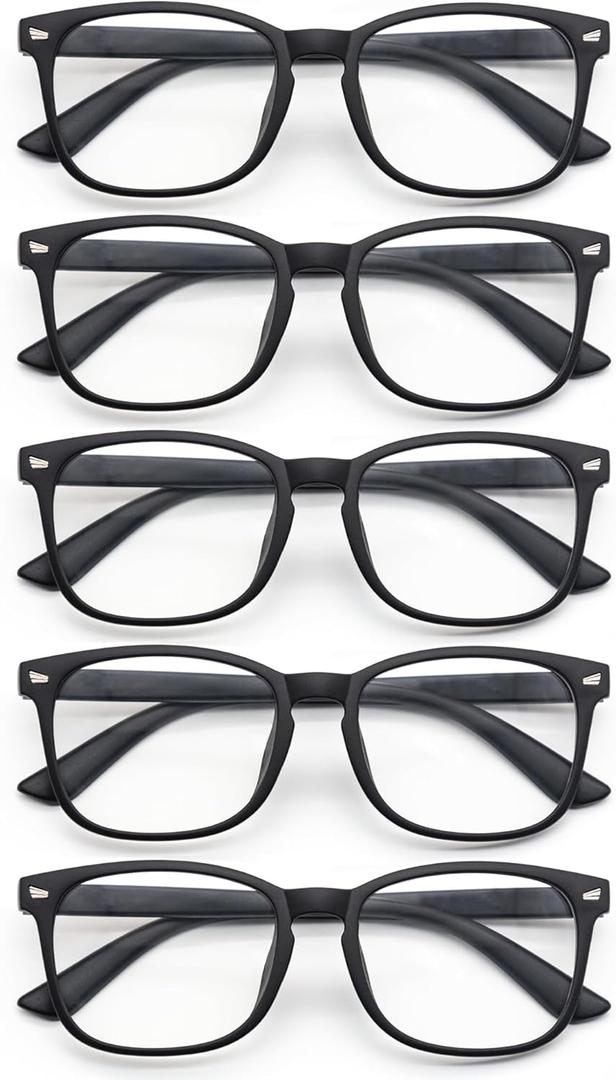 Blue Light Glasses for Woman Men | 99% Blue Light Blocking Glasses for Computer Gaming TV Phone Screen Square Frame | Anti Eyestrain & UV Glare Protection - 5 Pair (5 Pack Mix Color-7)