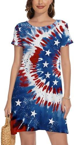 TMSD Women's July 4th Independence Day Patriotic American Flag Short Sleeve Memorial Day Dress, Size: XXL