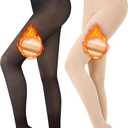 Ultrafun 2 Pairs Fleece Lined Tights Women Fake Translucent Thick Tights Warm Thermal Pantyhose (Large, Fake Translucent Black+opaque Skin)