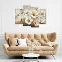 HOMEOART Flowers Wall Art For Living Room Rustic Flower Painting Prints Farmhouse Living Room Bedroom Decor, Framed Large 4 Pieces 48x34 inch, Brown and Gold, 4 Panels Overall: 34 H X 48 W Inch
