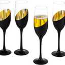 MyGift Modern Stemmed Champagne Flute Glasses Set of 6 with Matte Black and Gold Plated Design, Toasting Glass Party and Wedding Glass, 8 oz