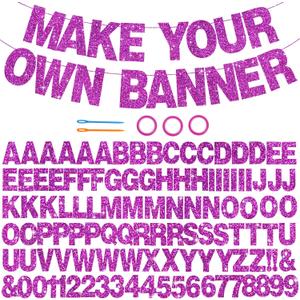 BEISHIDA 116 PCS A-Z DIY Letter Banner Kit Make Your Own Banner Including 111 Letters and Numbers 3 Rope and 2 Threading Device, Customized for Birthday Graduation Wedding Decor Purple