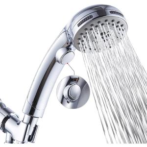 High Pressure 6 Setting Shower Head Hand-Held with ON/OFF Switch and Spa Spray Mode - Hand Held Shower Head with Handheld Spray - Shower Head with Hose - Chrome
