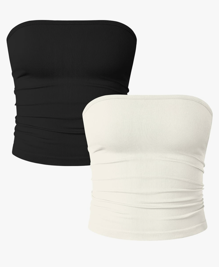 OQQ Womens 2 Piece Tube Tops Strapless Basic Sleeveless Stretch Classic-Fit Shirts Sexy Crop Tops
Size  L