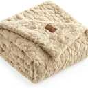 Cozy Bliss Faux Fur Throw Blanket for Couch, Fuzzy Soft Plush Thick Warm Fluffy Reversible Wave Textured Blanket for Sofa Bedroom Living Room, 55 * 70 Inches Khaki