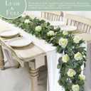 2 Pack Artificial Spring Eucalyptus Flower Garland with White Roses, 13Ft Fake Flower Greenery Floral Green Garland Vines for Wedding Arch Table Runner Backdrop Mantle Home Decorations (White)