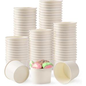 200 Count 4 oz Paper Ice Cream Cups Frozen Yogurt Cup Dessert Bowls Frozen Dessert Supplies(White)
