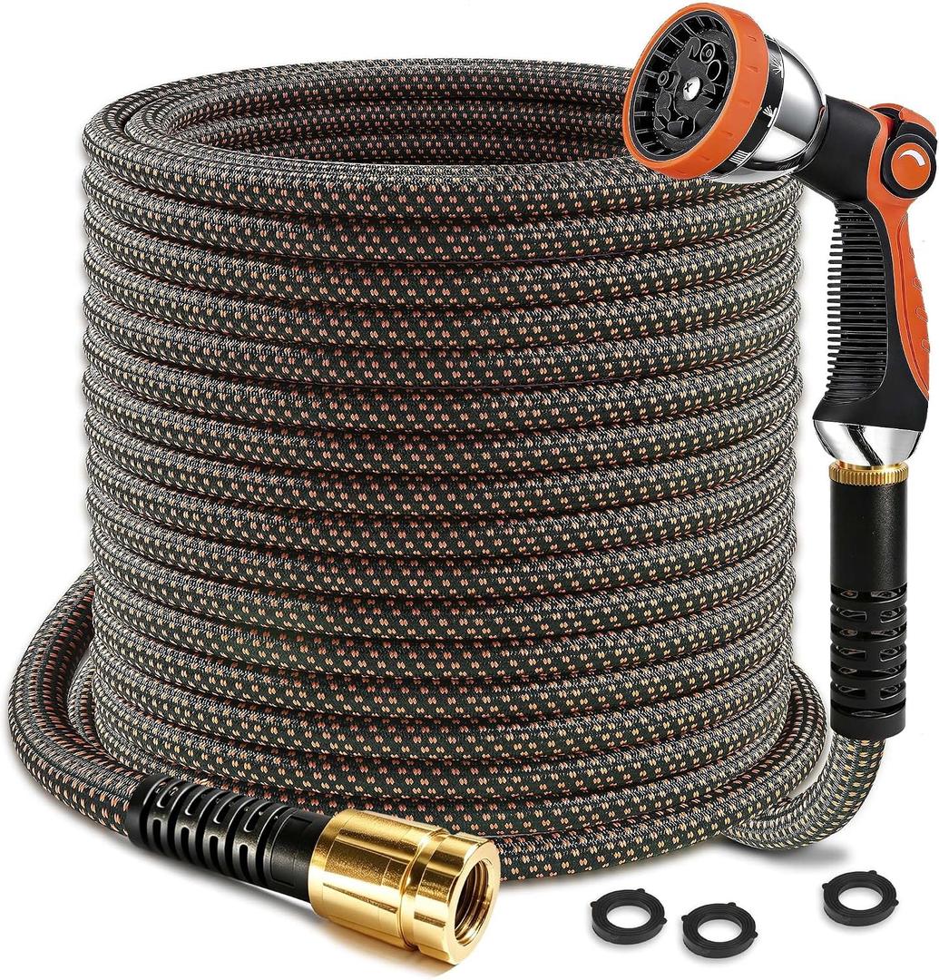 Garden Hose 50ft, Lightweight Kink-Free Water Hose, Non-Expanding Flexible Outdoor Hose with Aluminum Fittings, Abrasion Resistant & Easy to Store for Yard, Lawn, Car Washing, Watering