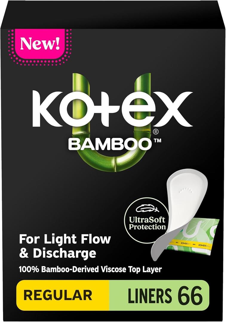 Kotex Bamboo Wrapped Liners, Light Absorbency, Regular Length, 66 Count 