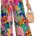 MakeMeChic Women's Plus Size Floral Palazzo Pants Elastic Waist Wide Leg Tropical Print Summer Trousers (3X-Large Plus, Royal Blue)