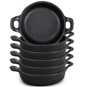 Ziliny Mini Cast Iron Skillets 5 x 5 x 1.3 Inch Cast Iron Pan Small Ramekin Set Black Casserole Dish Cookware Oven Safe Mini Skillets for Kitchen Indoor Outdoor Picnic (6 Pack) Black