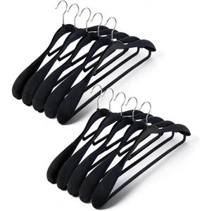 12 Pack Velvet Hangers, Wide Shoulder Heavy Duty Suit Hangers for Men, Non-Slip 360 Metal Swivel Hooks Space-Saving Clothes Hangers for Coat, Pants, Shirts, Skirts, Ties(Black)