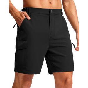 Pudolla Men's Hiking Cargo Shorts 7" Lightweight Quick Dry Casual Work Shorts for Men Summer Travel Golf with 5 Pockets (Large, Black)