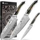 ASETY Damascus Knife Set 3 PCS: Ultra-Sharp Professional Chef Knife Set, Japanese Kitchen Knives with VG10 Steel Core, Full Tang Resin Handle, Elegant Box for Men Women, Mothers Day