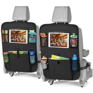 lebogner Back Seat Cover for Kids + 6 Pocket Storage Organizer, 2 Pack X-Large Kick Mats Backseat Protector with iPad Tablet Holder, Car Seat Back Protectors for Vehicles to Protect from Dirt & Mud (Black - 5 Pocket)