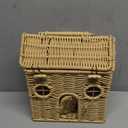 Handmade Rattan Doll House Rattan House Shape Shoulder Bag Wicker Basket with Lid Mouse in a Box Storage BasketDecorative Hand Woven Shelf Organizer Woven Handcrafted Artwork Gift (Pink)