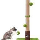 33" Tall Cat Scratching Post for Indoor Cats, Premium Sisal Scratch Posts with Cat Toys and Fun Mouse Holer for Cats at All Ages, Scratcher Tree with Reinforced Stable Base (Green)