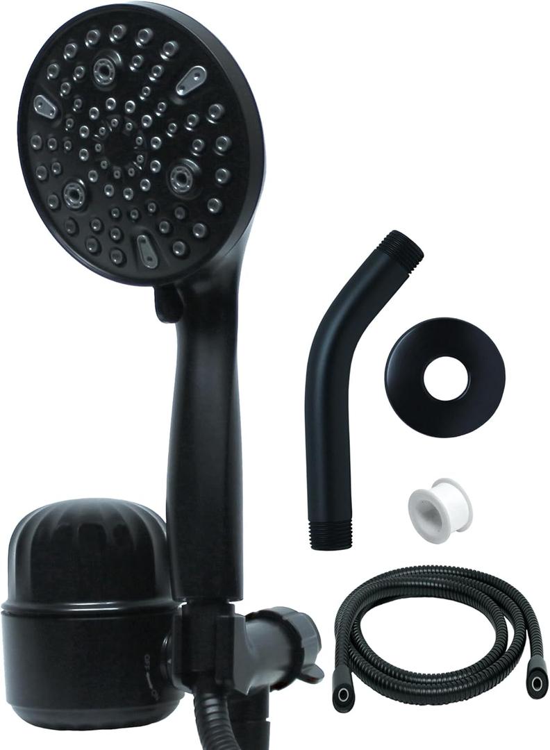 Filtered High-Pressure Handheld Shower Head for Hard Water & Chlorine Filtration with 9 Spray Settings Including Power Wash, Rainfall, Mist, and Massaging 2.5GPM (Matte Black - Obsidian)