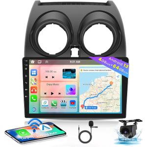 Hikity for Nissan Rogue Sport 2007-2013 Android 13 Car Stereo with Wireless Carplay, 8 Core 4+64GB 9 Inch IPS Touchscreen Car Radio 59UI GPS Navigation WiFi 32EQ DSP Backup Camrea