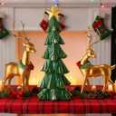 Pinkunn Large Reindeer Figurine Statues and Tree Set of 3-16 - 23''h Resin Gold Heavy Vintage Standing Reindeer Figurines Table Centerpieces for Fireplace Tree Skirt Mantel Shelf Home Decorations