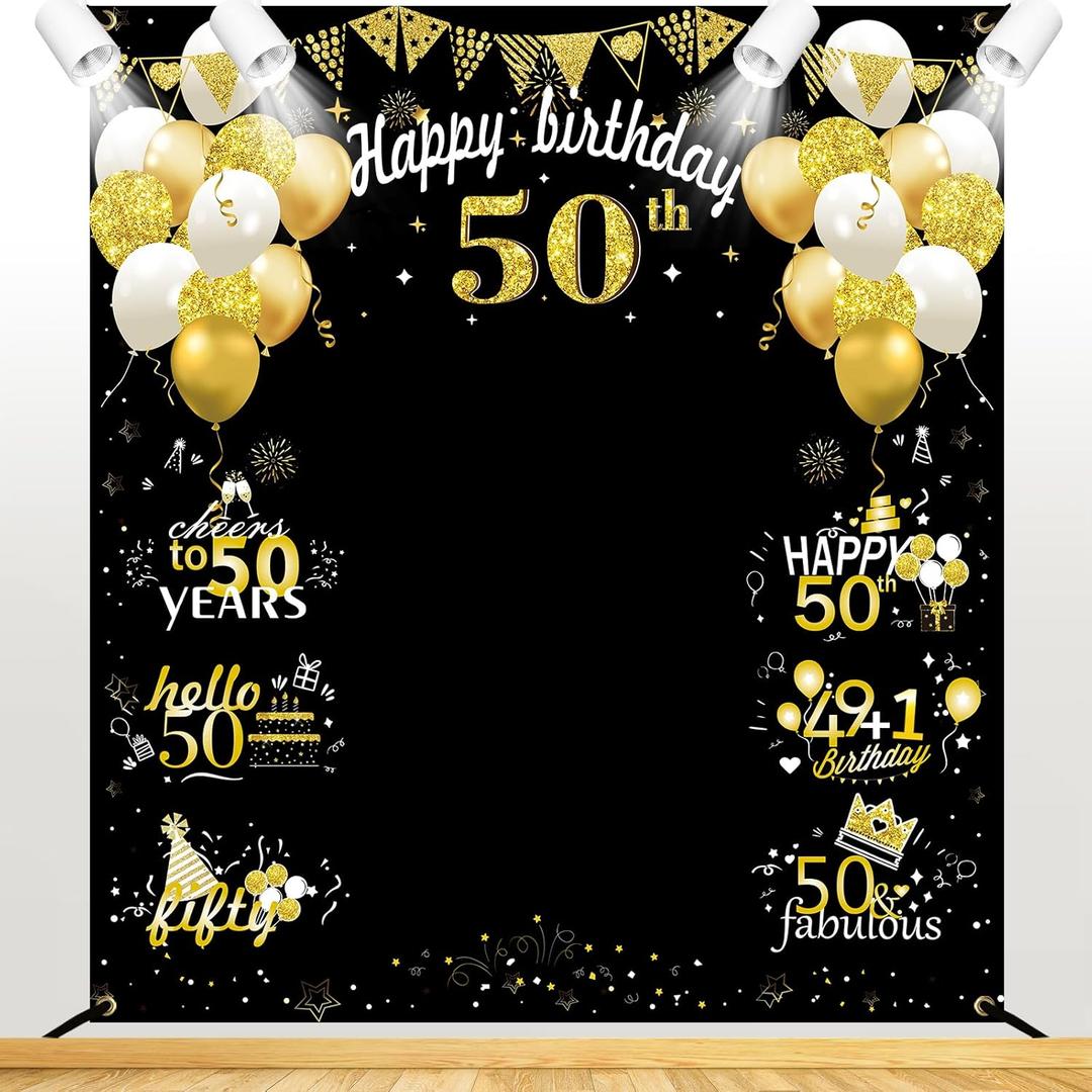 Large 50th Birthday Decorations, Big 50 Birthday Banner for Women Men, Black Gold Funny Fifty Years Bday Photo Booth Props Party Supplies for Outdoor Indoor Large 50th Birthday Decorations, Big 50 Birthday Banner for Women Men, Black Gold Funny Fifty Years Bday Photo Booth Props Party Supplies for Outdoor Indoor