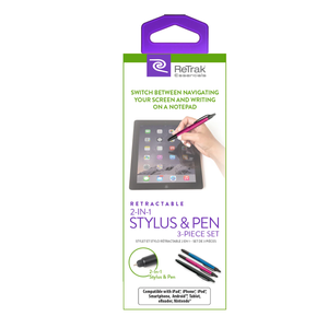 ReTrak Essentials Retractable 2-in-1 Stylus & Pen 3-Piece Set