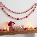 2 Pcs Valentine's Day Felt Ball Garland Decorations Red Pink Heart Ball Valentine Pom Garland Wool Felt Banner for Home Tree Decor Galentine Birthday Party Supplies Anniversary Wedding