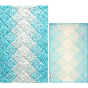 Cotton Albany Bathmat Rug Set of 2, 21x32/17x24 Inches - Aqua Turq, Anti Slip Quick Water Absorbent Wahable Bathtub Floor Mats Ideal for Bathroom, Toilet, Spa | Soft Fast Dry Luxury Bath Mat for Hotel