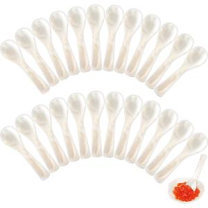 Caviar Spoons Mother of Pearl Mop Spoons with Hand Craft W Round Handle for Caviar, Egg, Ice Cream, Salt, Coffee Serving, Restaurant Serving Set(24 Pieces,3.55 Inch)
