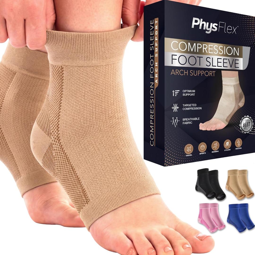 Compression Socks 20-30mmHg for Plantar Fasciitis, Achilles Tendonitis Relief - Ankle Compression Sleeve for Heel Spurs, Foot Swelling & Fatigue - Arch Support Brace for Everyday Use (1 Pair) (Large, Beige)