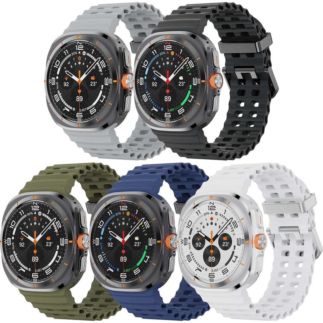 GrTrees 5 Packs Bands Compatible with Samsung Galaxy Watch Ultra Band 47mm, Adjustable Silicone Replacement Straps for Women Man Ultra Orange