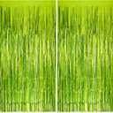 2 Pack Lime Green Party Decorations Tinsel Foil Fringe Backdrop 3.3x6.6, Durable Metallic Tassel Create Photo Booth & Entrance for Margaritas Party Decorations