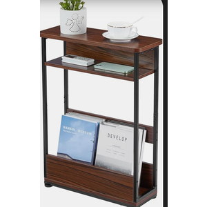 Vintage Narrow Side Table with Storage Shelf, 3 Tier Slim End Table Modern Sofa Table for Narrow and Small Spaces, 24.6 Inch Height Bedside Table Small Nightstand with Magazine Rack